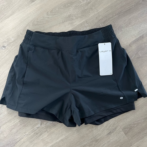 Layer 8 Shorts Layer8 Black Stretch Woven Perforated Bent Athletic